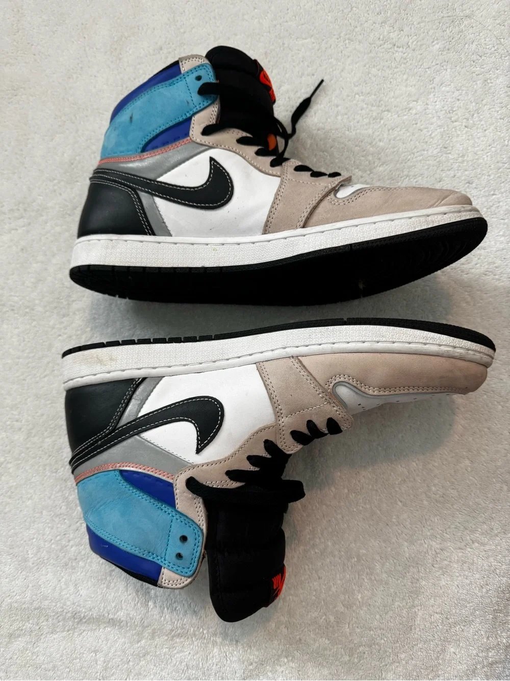 Jordan High-Top Sneakers in White, Gray, Black with Orange Accent